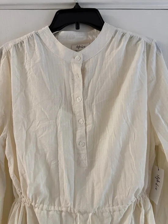 Style & Co Women's Cream Tiered Long-Sleeve Drawstring Dress - Picture 9 of 16